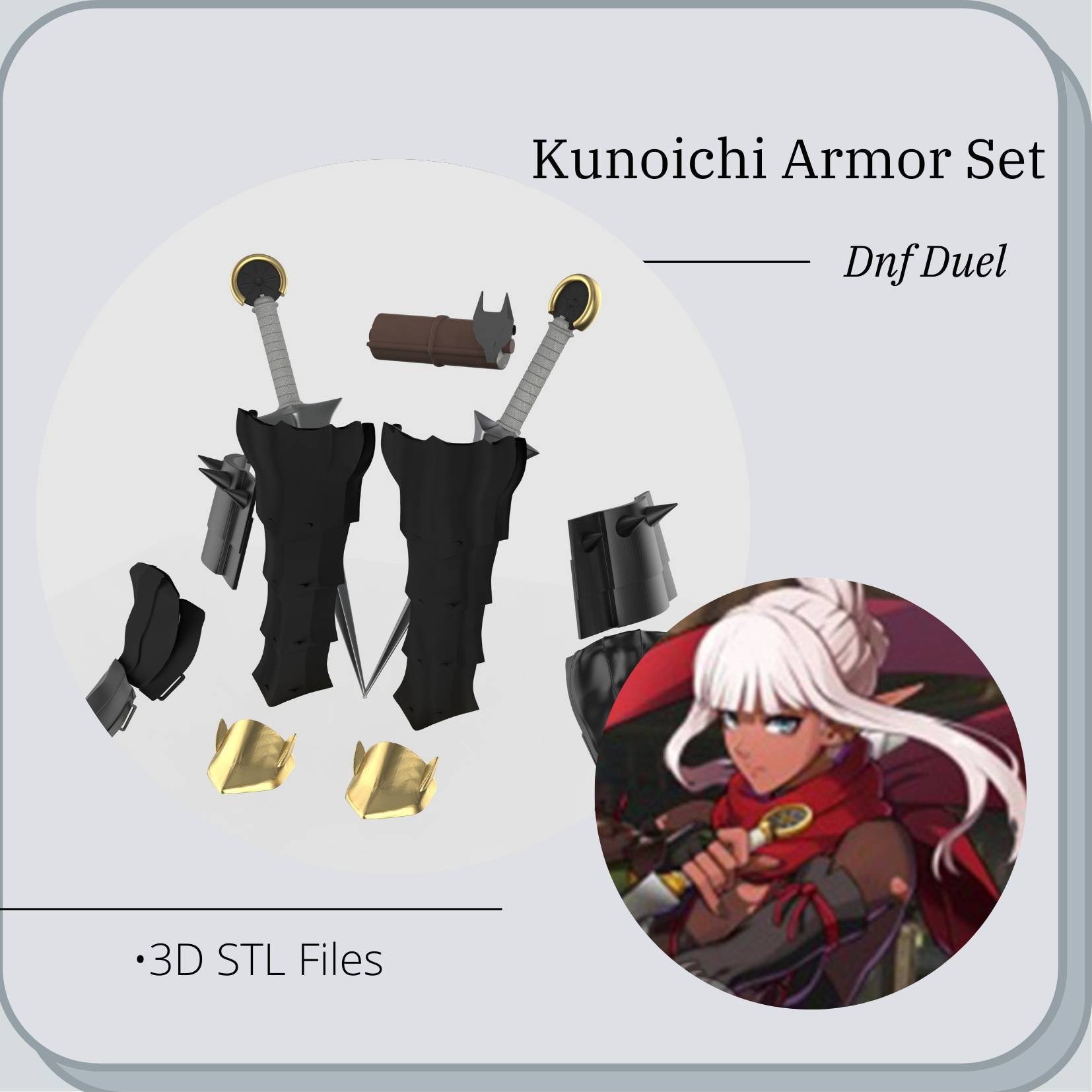 Kunoichi kunai and armor cosplay props from Dnf Duel *3D STL DIGITAL FIle ONLY*
