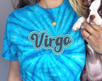 Virgo Blue Tie-Dye T-Shirt | Astrology Horoscope Shirt | Boho Hippie Clothing | Virgo Birthday Gift