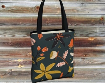 Forest Green Botanical Tote Bag Aesthetic Plant Tote Bag Reusable Cute Floral Trendy Tote Bag Farmer's Market Bag Garden Sturdy Nature Tote