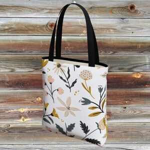 White Botanical Tote Bag Aesthetic Plant Tote Bag Reusable Cute Floral Trendy Tote Bag Farmer's Market Bag Garden Sturdy Nature Tote image 1