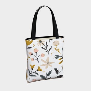 White Botanical Tote Bag Aesthetic Plant Tote Bag Reusable Cute Floral Trendy Tote Bag Farmer's Market Bag Garden Sturdy Nature Tote image 3