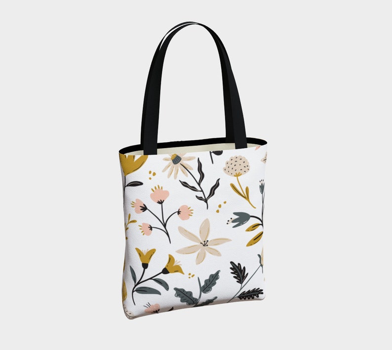 White Botanical Tote Bag Aesthetic Plant Tote Bag Reusable Cute Floral Trendy Tote Bag Farmer's Market Bag Garden Sturdy Nature Tote image 3