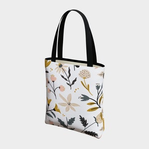 White Botanical Tote Bag Aesthetic Plant Tote Bag Reusable Cute Floral Trendy Tote Bag Farmer's Market Bag Garden Sturdy Nature Tote image 2