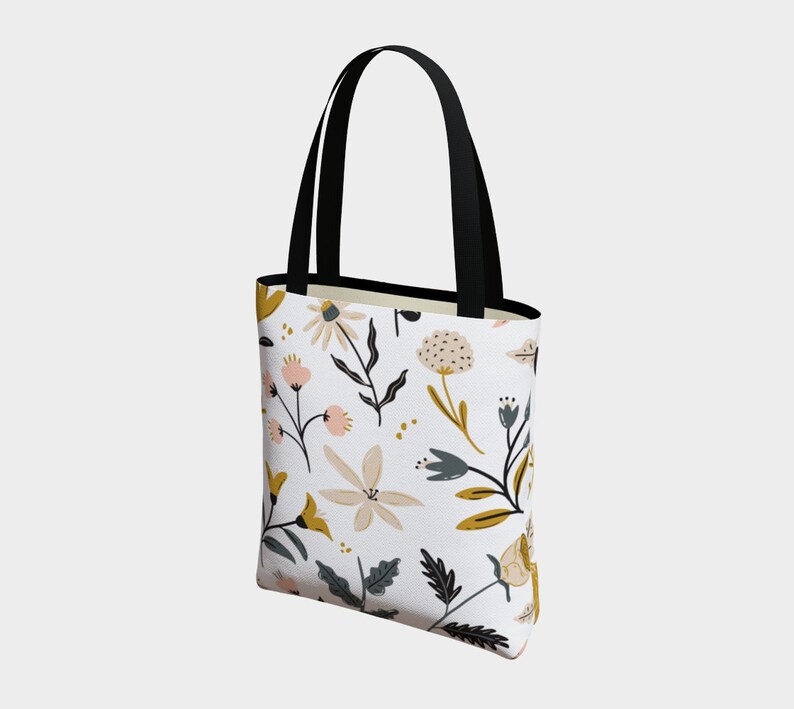 White Botanical Tote Bag Aesthetic Plant Tote Bag Reusable Cute Floral Trendy Tote Bag Farmer's Market Bag Garden Sturdy Nature Tote image 2