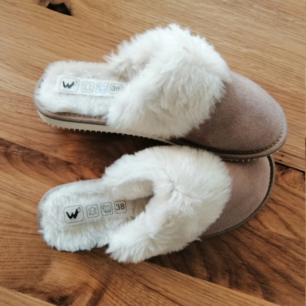 Women's Genuine Leather Wool Slippers , Leather Slip-on women's slippers,Sheepskin Slippers Moccasins Natural Leather Wool, Lucky Dip Mules