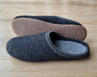 Men's Handmade Slippers, Felt Slip-on men's slippers, Comfy warm natural slippers, Felt Mules, Breathable Handcrafted Slippers Mules