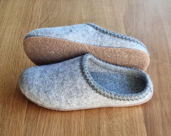 Arch support slippers, Non slip Ladies Felt Slippers, Comfy natural gray slippers, wide women slippers clogs, Not marking floors slippers