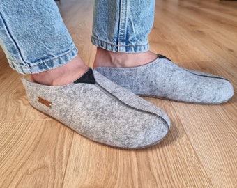 Arch support Men's Slippers, Felt Slip-on men's slippers, Comfy natural gray slippers, Felt Mules, Breathable Handcrafted Slippers Mules