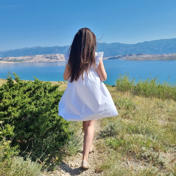 100 % Organic Cotton Dress, Romantic White summer Cotton Dress, White Ruffle Cotton Dress, Cottage Frill Dress, White Organic Cotton Dress. 100 % Organic Cotton Dress, Romantic White summer Cotton Dress, White Ruffle Cotton Dress, Cottage Frill Dress, White Organic Cotton Dress.