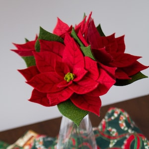Felt Poinsettia Flower, Red Christmas Poinsettia, Red Christmas Flower Decor, Artificial Poinsettia, Holiday Flower Arrangement