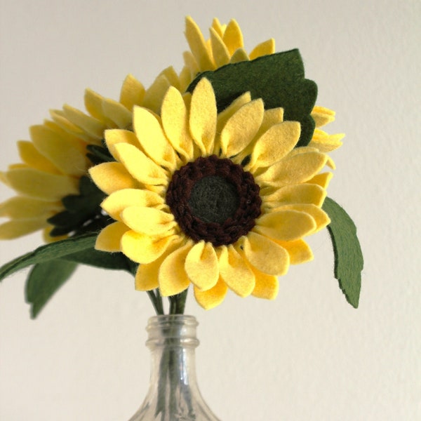 Sunflower Felt Flower, Wool Felt Flower Bouquet, Artificial Flower Bouquet, Sunflower Bouquet, Sunflower Room Decor, 7th Anniversary Gift