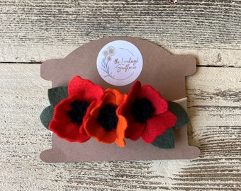 Red Poppy Flower Headband, Felt Flower Crown, Baby Girl Hair Accessory, Floral Nylon Headband, Felt Flower Poppy Hair Accessory