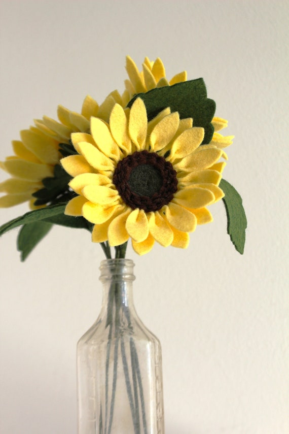 Sunflower Felt Flower Wool Felt Flower Bouquet Artificial Etsy
