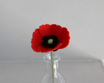 Red Felt Poppy, Mini Felted Poppy, Red Flower, Bud Vase Flower, Gift for Teacher, Forever Flower, Wool Anniversary, Office Decor