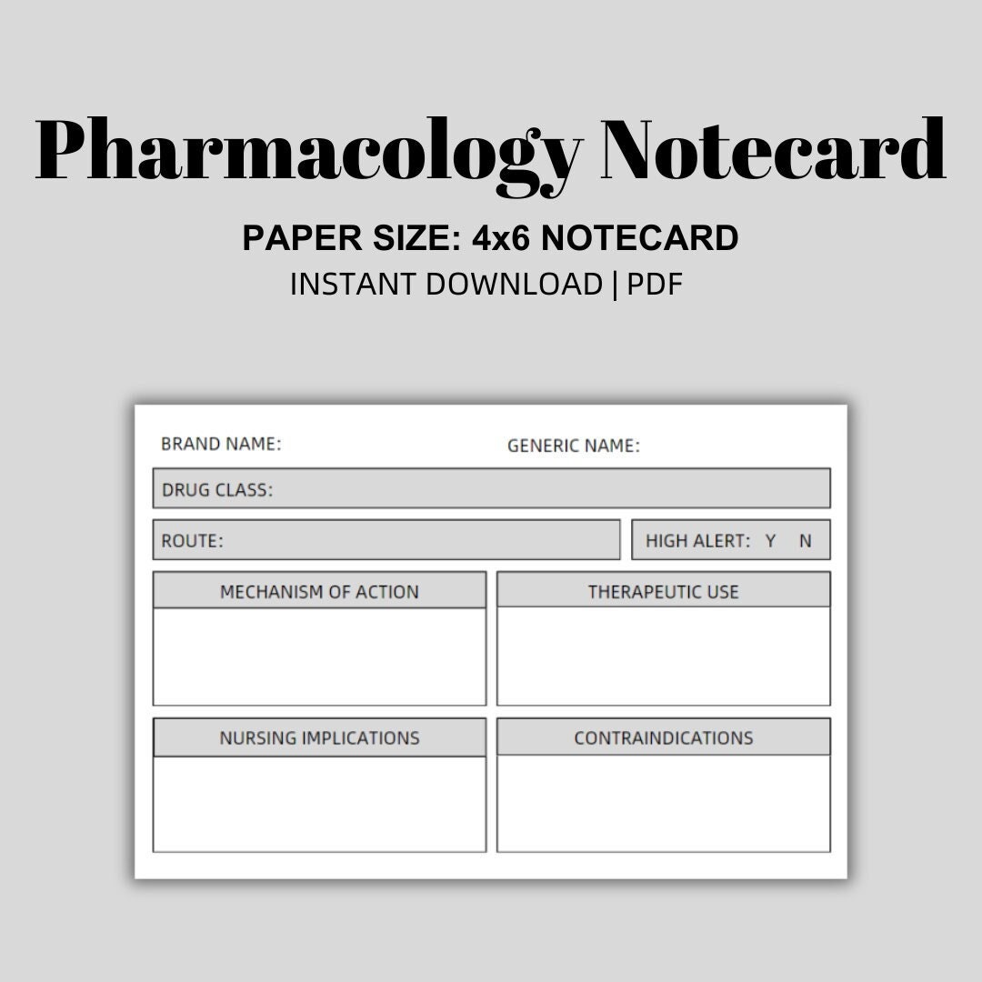 Pharmacology Template Notecard Printable PDF 4x6 Notecard Etsy