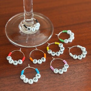 Beaded Wine Glass Charms | Wine Words | Set of 8