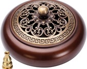 Copper incense burner with incense stick and combo lotus incense holder cone plate incense burner with lid Interior decoration
