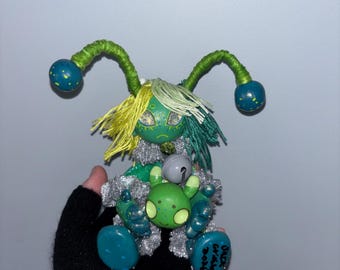 Textured Silver Sprinkles Alien PocketJester With Alien Slug Pet CryptidsInYourCloset