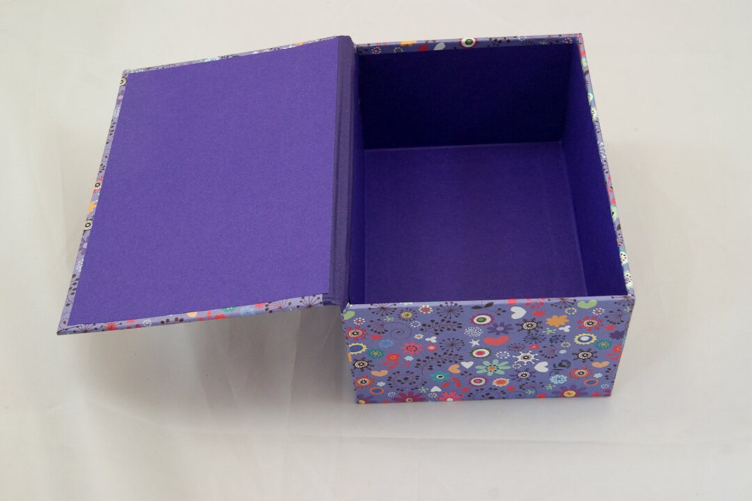 Personalized Storage Box With Hinged Lid in Many Sizes PURPLE FLOWERS