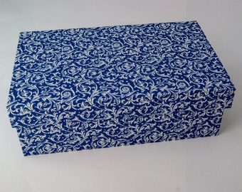 Boxes with slip lids in many sizes, storage box with lid, swirl blue