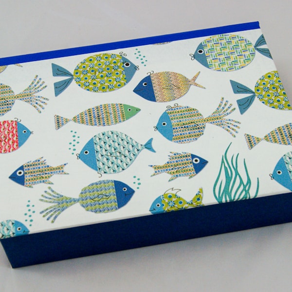 Personalized storage box with hinged lid in many sizes FISH COLORFUL
