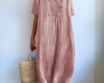 linen womens clothing - Linen Loose half sleeves Dress - Premium Linen Clothing for Women - spring clothing for women - summer dresses