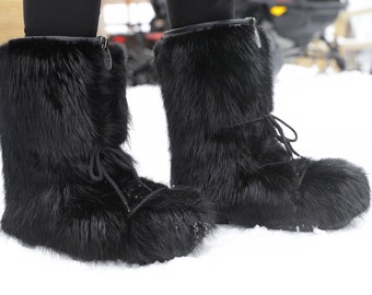 Beaver fur boots / Hairy fur boots / Blizzard black beaver boots / Beaver Blizzard boots