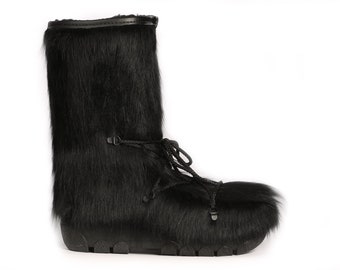 Black cow fur boots / Hairy Fur boots / Blizzard black cow boots / Tinted black cow Blizzard boots