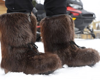 Natural Beaver Fur Boots / Hairy Fur Boots / Blizzard Natural Beaver Boots / Beaver Blizzard boots