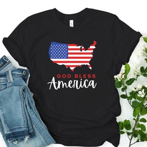 God Bless America Shirt, TShirts patriotiques, Carte de la chemise du drapeau américain, Chemise memorial day, Tee du 4 juillet, Chemises de la famille des États-Unis, Quatrième juillet, Tee des États-Unis