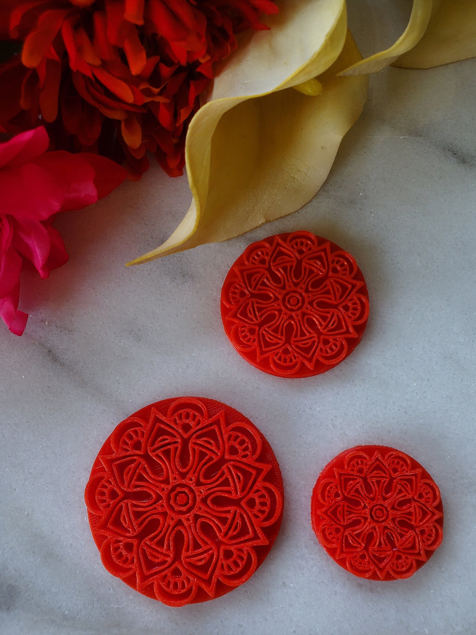 Polymer Clay Embossing Stampl Circular Round Pointy Flower Etsy