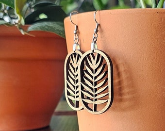 Fern Leaf Earrings - Botanical Plant Jewelry Gift for Women - Boho Wood Dangle Drop Earrings - Gift for Plant Lovers, Plant Lady, Plant Mom