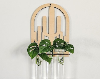 Cactus Wall Propagation Station - 3 Test Tube Hydroponic Holder - Propagate Plant Cuttings in Water - Hanging Plant Room Décor & Gift Idea