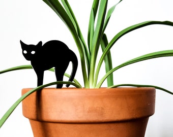Black Cat Plant Decoration (2 Sizes) - Houseplant Accessory - Indoor Plant Stake Pot Décor - Gift for Plant Lover, Mom and Dad