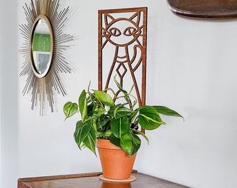 MCM Cat Indoor Plant Trellis (3 Sizes for 2-6" Pots) | Mini & Small Wood House Plant Support for Pothos, Hoya, Peperomia, Philos + More!