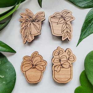 Hoya Plant Magnets Set of 4 - Hoya Obovata, Kerrii, Polyneura, Wayetii - Plant Lover Gift Idea - Wood Plant Décor - Houseplant Gifts