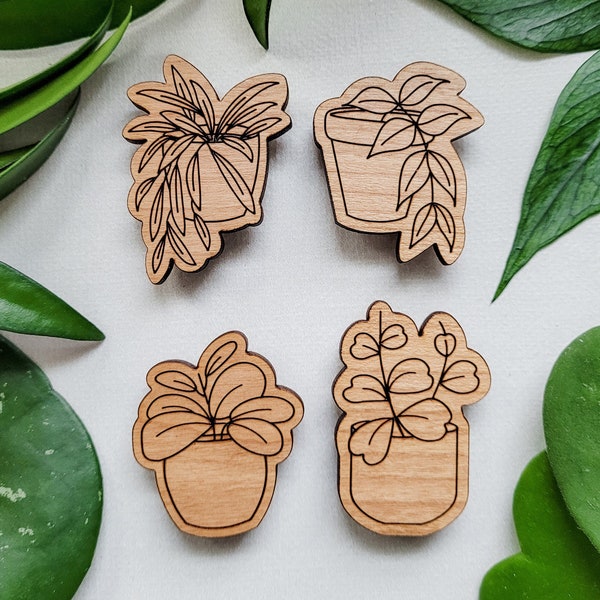 Hoya Plant Magnets Set of 4 - Hoya Obovata, Kerrii, Polyneura, Wayetii - Plant Lover Gift Idea - Wood Plant Décor - Houseplant Gifts