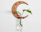 Wall Propagation Station - Crescent Moon Stars Test Tube Planter - Hanging Décor for Propagating Plant Cuttings in Water - Plant Gift Idea