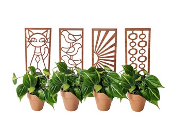 MCM Indoor Plant Trellises (3 Sizes for 2-6" Pots) Bundle of 4 | Mini & Small Wood House Plant Supports for Pothos, Hoya, Ivy, Philos + More