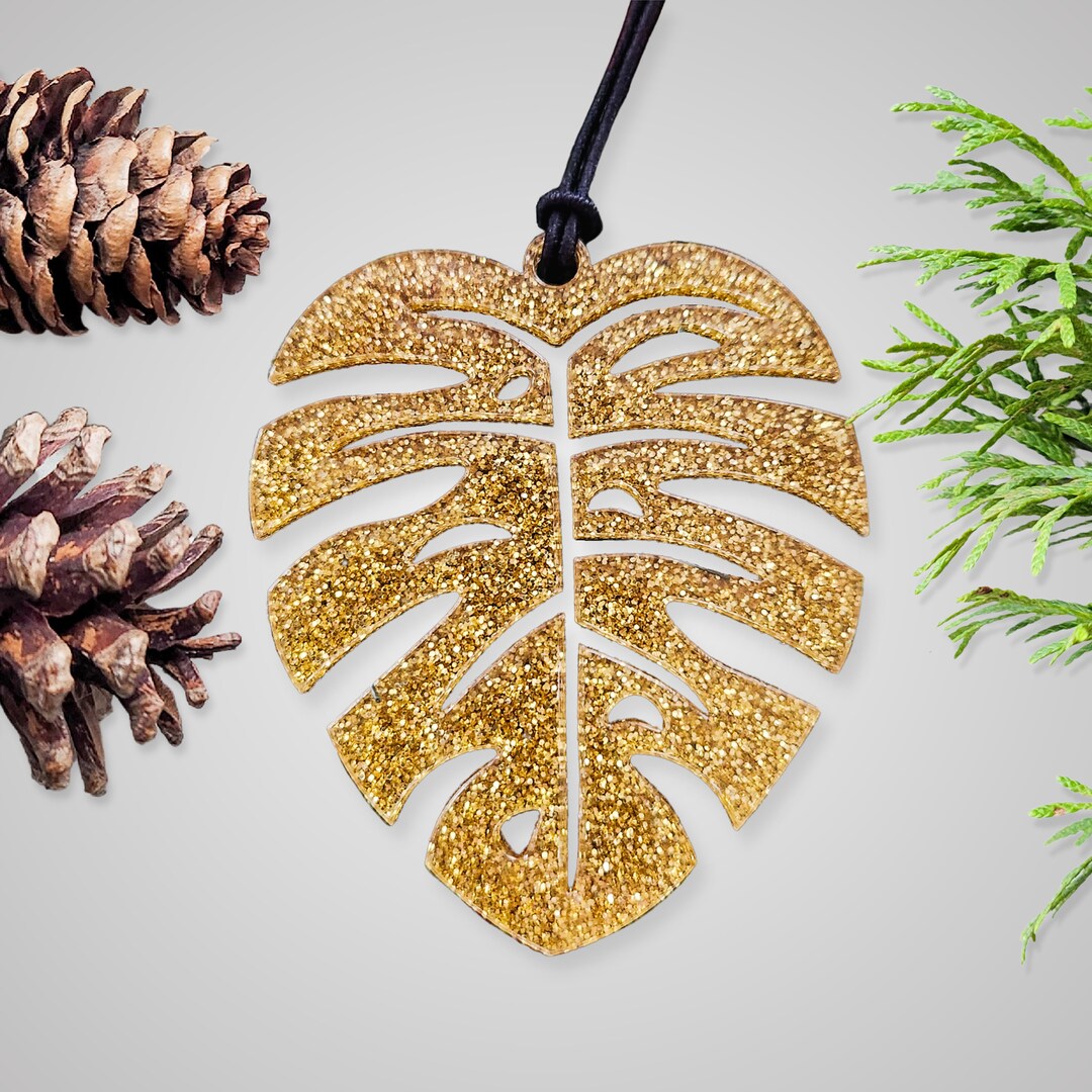 Monstera Leaf Ornament Gold Glitter Houseplant Christmas Etsy