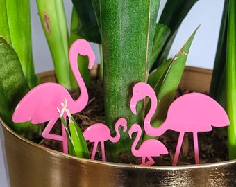 Flamingo Plant Stakes - 3 Sizes - Indoor Houseplant Pot Décor - Plant Accessories - Mini Garden/Yard Stake Decoration - Plant Mom Lover Gift