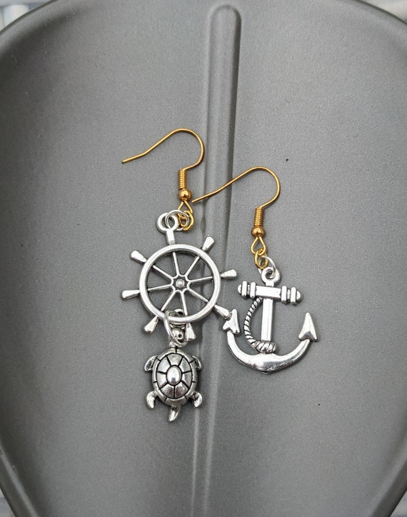Turtle and Anchor Earring Set Etsy