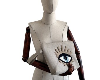 Evil eye hand embroidered waist belt bag for women