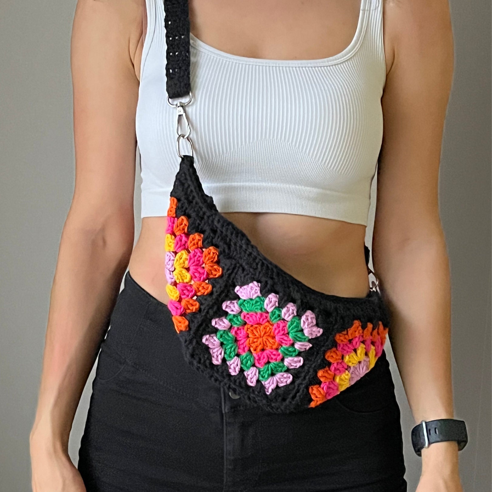 Granny Square Bum Bag Hand Crochet Crossbody Bag Festival Etsy