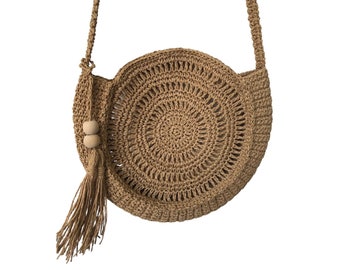 Crossbody Round Natural Straw Bag, Basket Bag, Crochet Bag, Boho Bag, Natural Straw Bag, Mothers Day