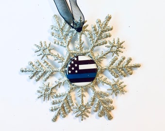 Police Handcrafted Blue Line Snowflake