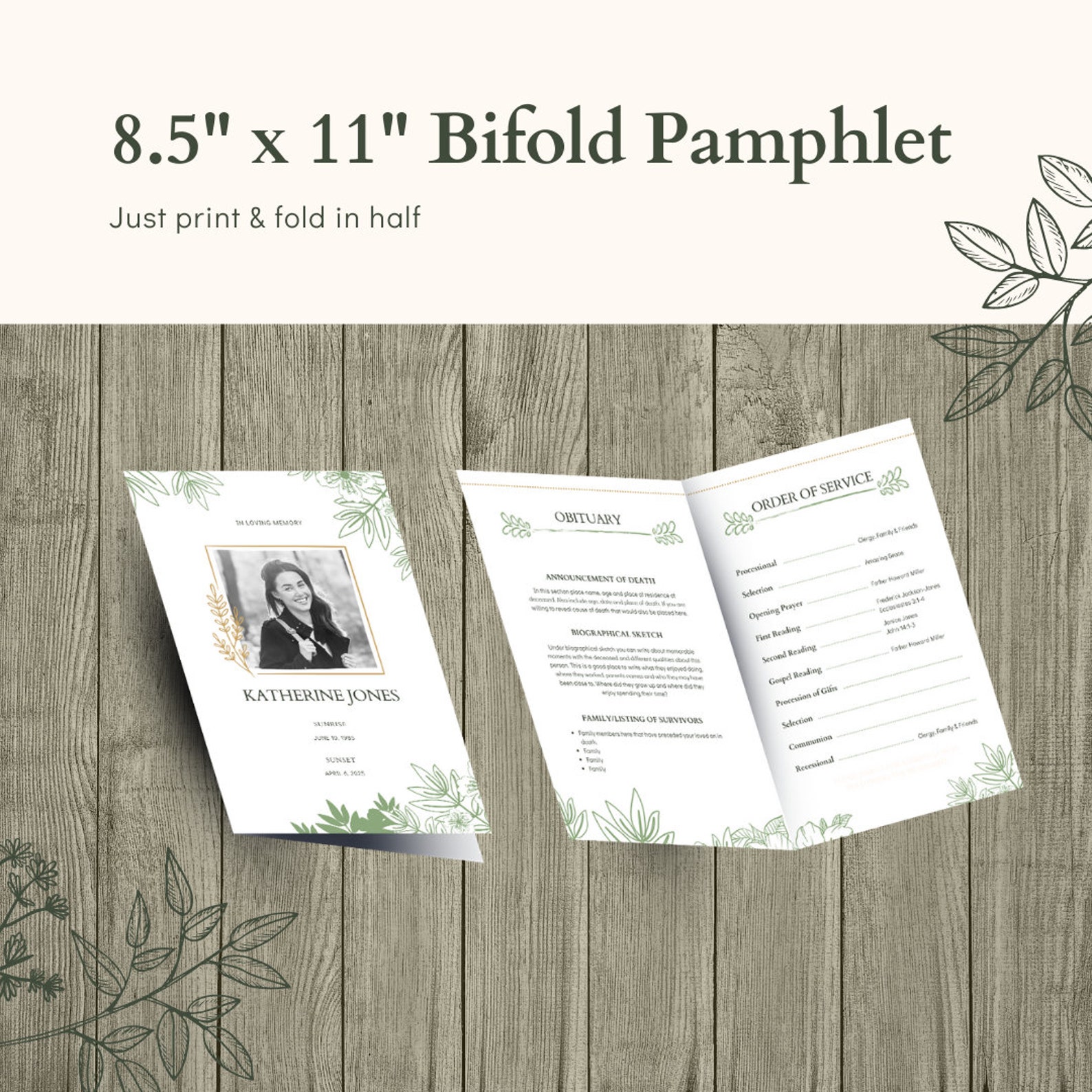 Obituary/Funeral Program Template In Loving Memory Pamphlet Etsy