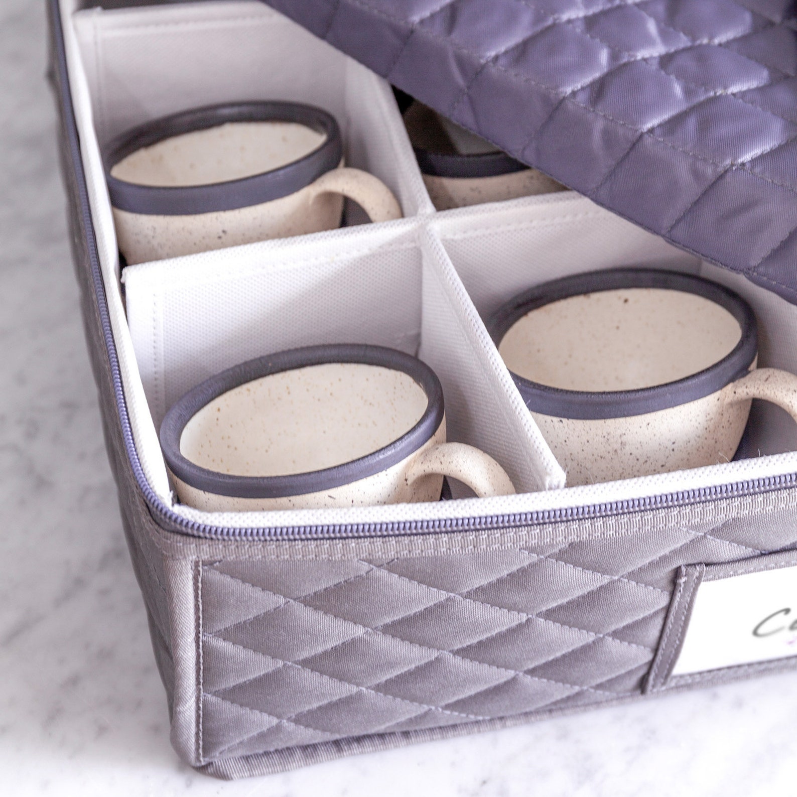 StorageBud Coffee Cup & Mug Storage Organizer, Hard Shell Storage Box With Dividers For 12 Cups