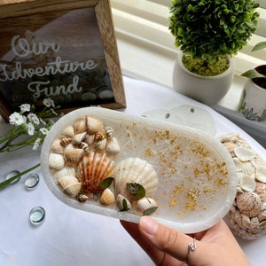 Jewelry Organizer Tray, Beach Themed Oval Vanity Tray, Seashell Art Summer Jewelry Wedding Gifts Beach Decor Coffee Table Decor Gifts
