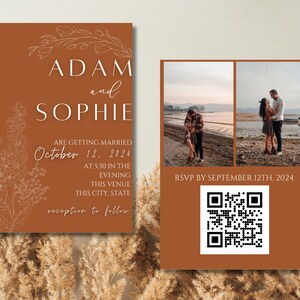 Terracotta Rust Floral Wedding Invitation Editable Template
